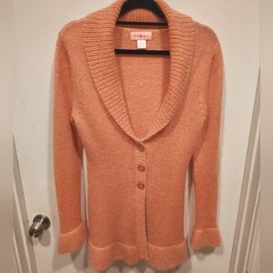 Eastside Westside Women's Pink Mohair Blend Longline Y2K Cardigan Sweater Sz XL